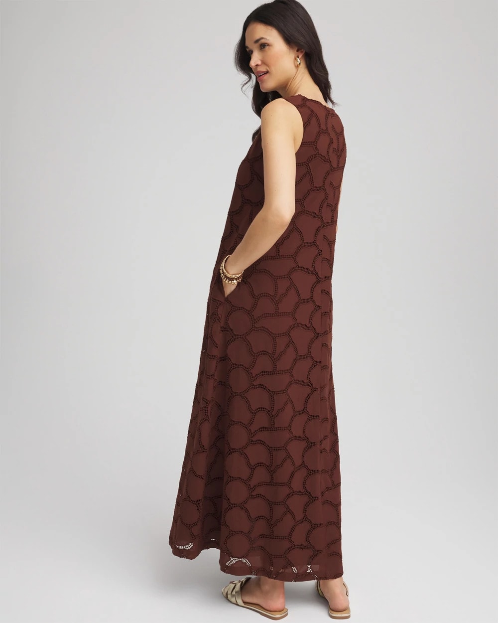 Chico's Discount Cacao Eyelet Cutout Maxi Tank Dress