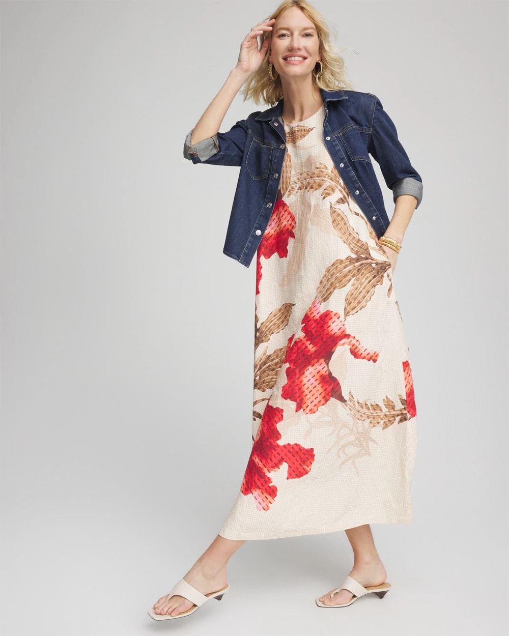 Chico's Sale Multi Floral Tank Linen Maxi Dress