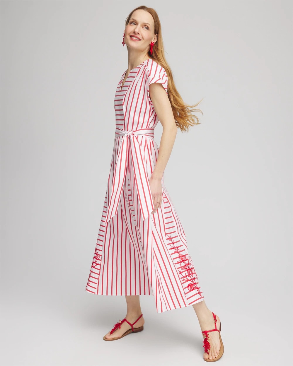 Chico's On Sale Alabaster Embroidered Godet Striped Maxi Dress