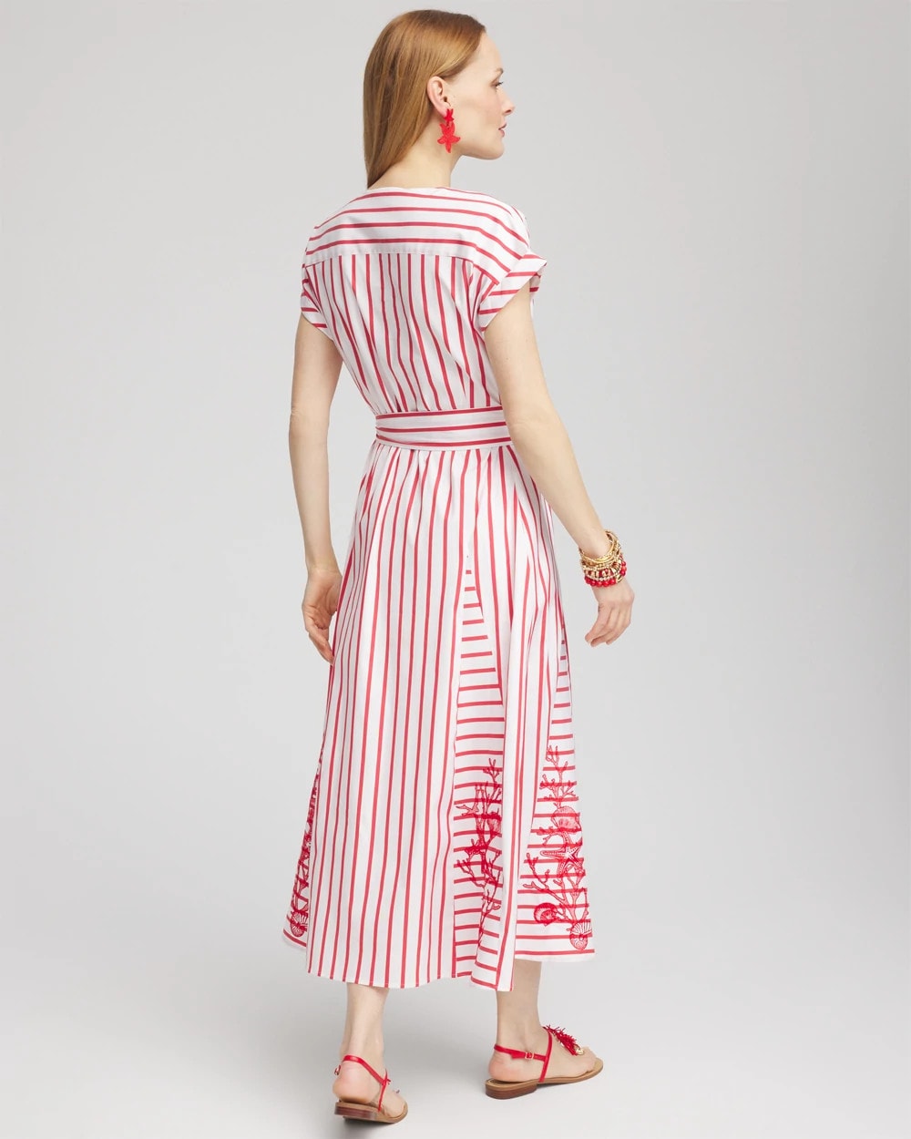 Chico's On Sale Alabaster Embroidered Godet Striped Maxi Dress
