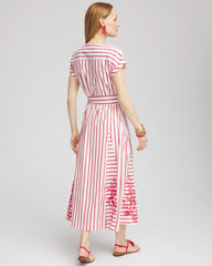 Chico's On Sale Alabaster Embroidered Godet Striped Maxi Dress
