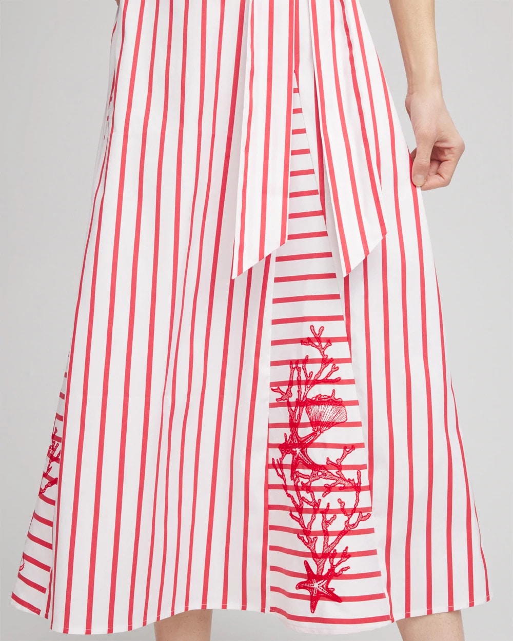 Chico's On Sale Alabaster Embroidered Godet Striped Maxi Dress