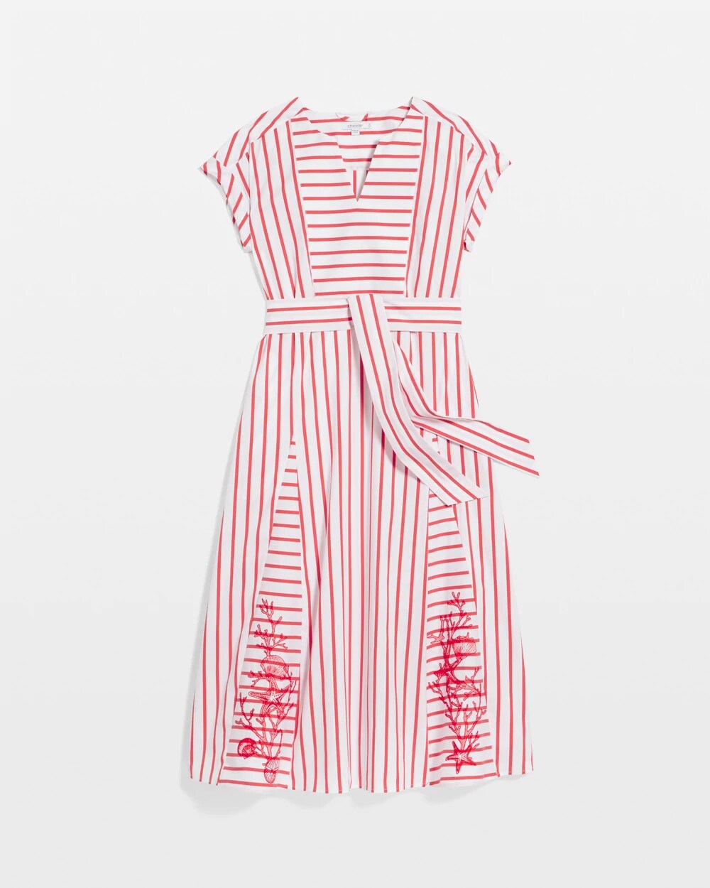 Chico's On Sale Alabaster Embroidered Godet Striped Maxi Dress