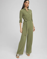 Chico's Online Rustic Olive Belted Jersey Maxi Jumpsuit