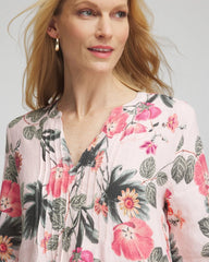 Chico's Discount Multi Floral Linen Pintuck 3/4 Sleeved Dress
