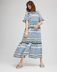Chico's Sale Seaport Blue Flutter-Sleeved Maxi Dress
