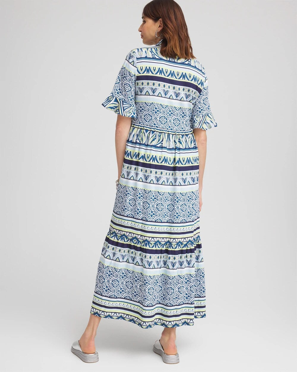 Chico's Sale Seaport Blue Flutter-Sleeved Maxi Dress