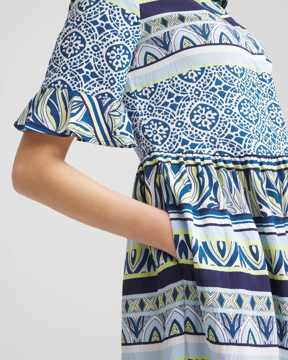 Chico's Sale Seaport Blue Flutter-Sleeved Maxi Dress