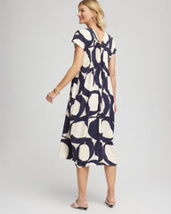 Chico's On Sale Passport Blue Printed Silk-Twill Popover Midi Dress