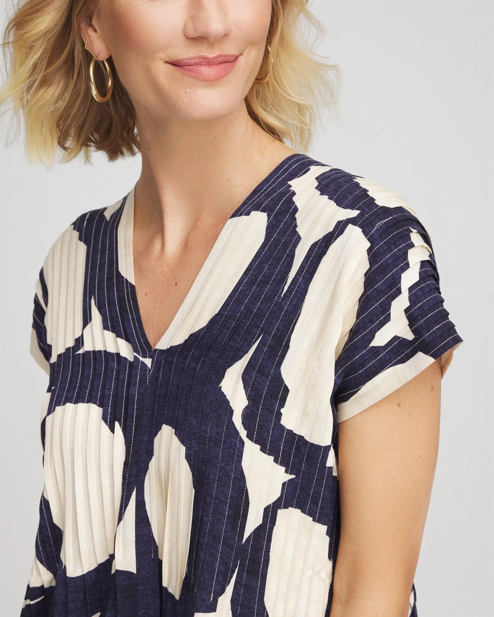 Chico's On Sale Passport Blue Printed Silk-Twill Popover Midi Dress