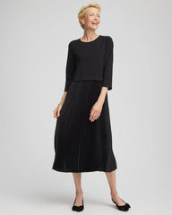 Chico's Online Black Satin-Knit Pleated Maxi Dress