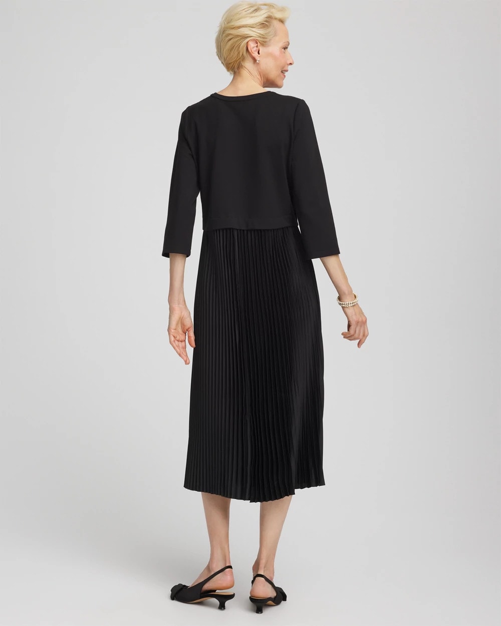 Chico's Online Black Satin-Knit Pleated Maxi Dress