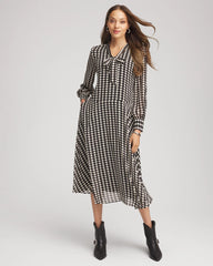 Chico's Discount Black Chiffon Clip-Dot Tie-Neck Dress