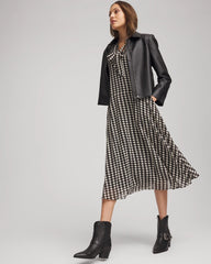 Chico's Discount Black Chiffon Clip-Dot Tie-Neck Dress