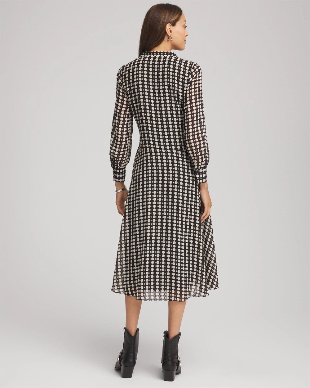 Chico's Discount Black Chiffon Clip-Dot Tie-Neck Dress