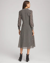 Chico's Discount Black Chiffon Clip-Dot Tie-Neck Dress
