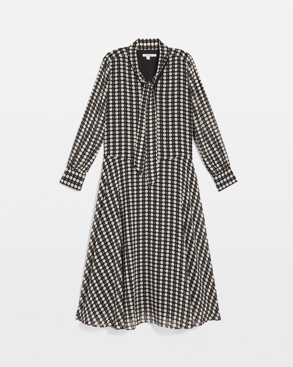 Chico's Discount Black Chiffon Clip-Dot Tie-Neck Dress