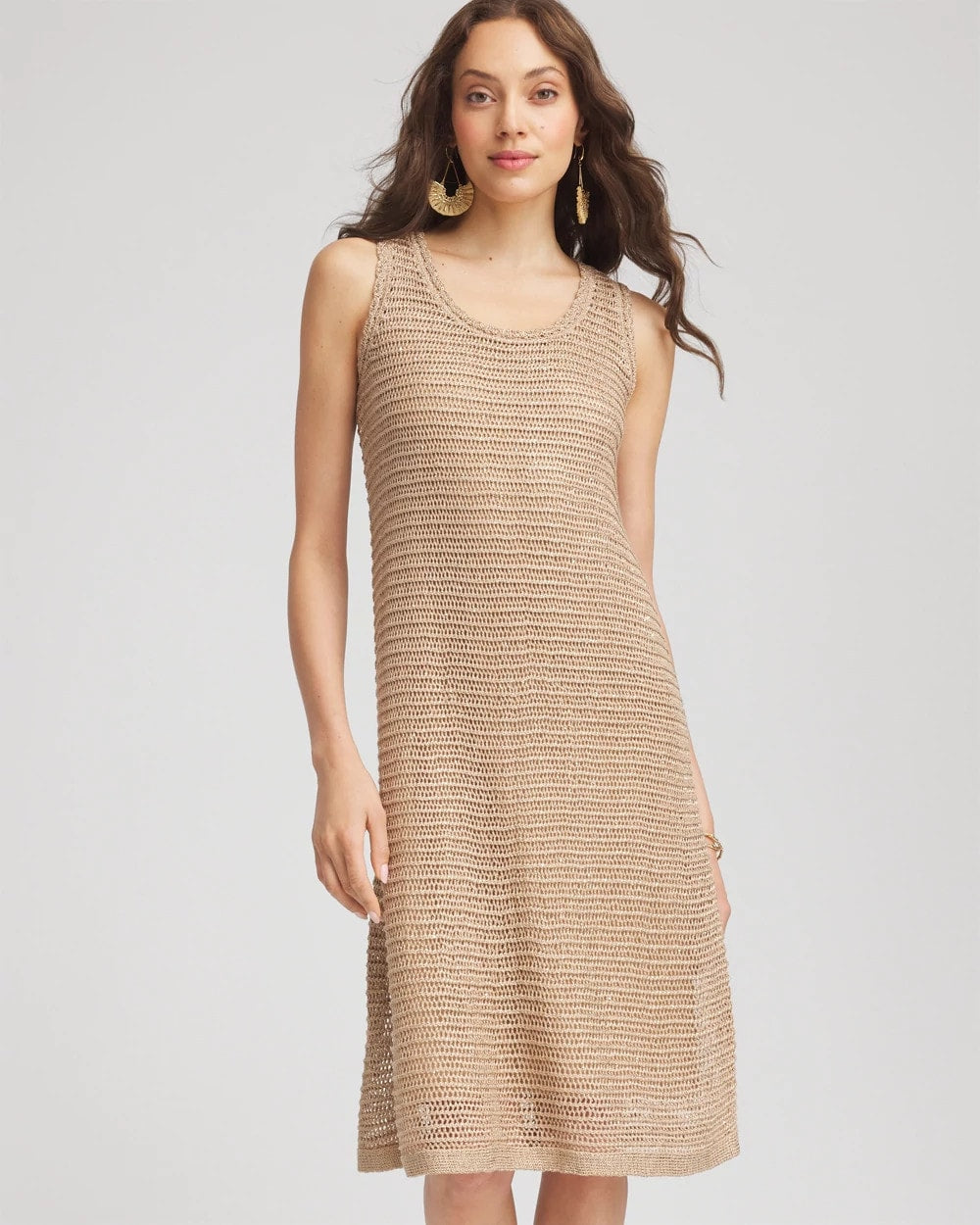 Chico's Sale Cafe Aroma Crochet-Knit Sequins Tank Dress