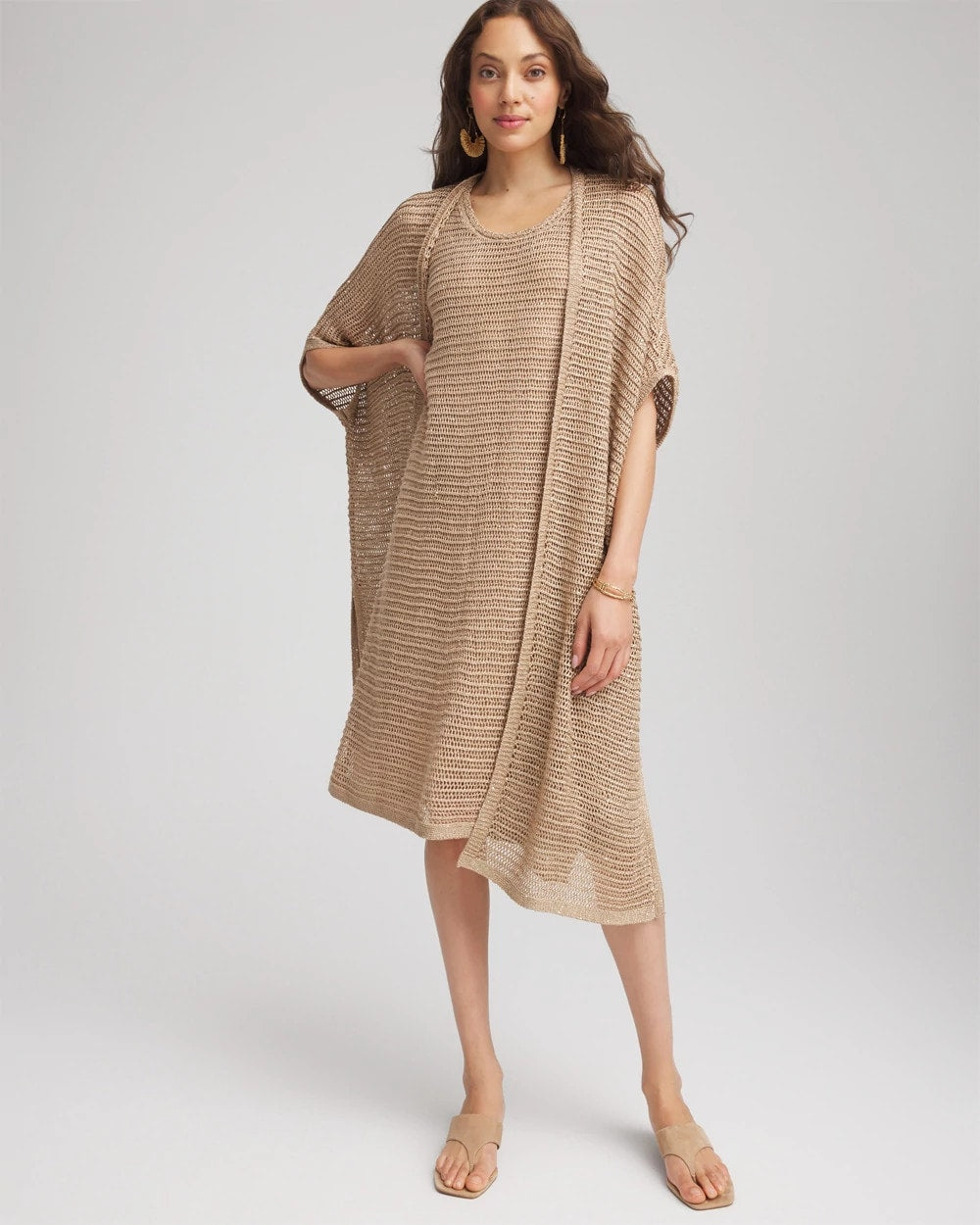 Chico's Sale Cafe Aroma Crochet-Knit Sequins Tank Dress