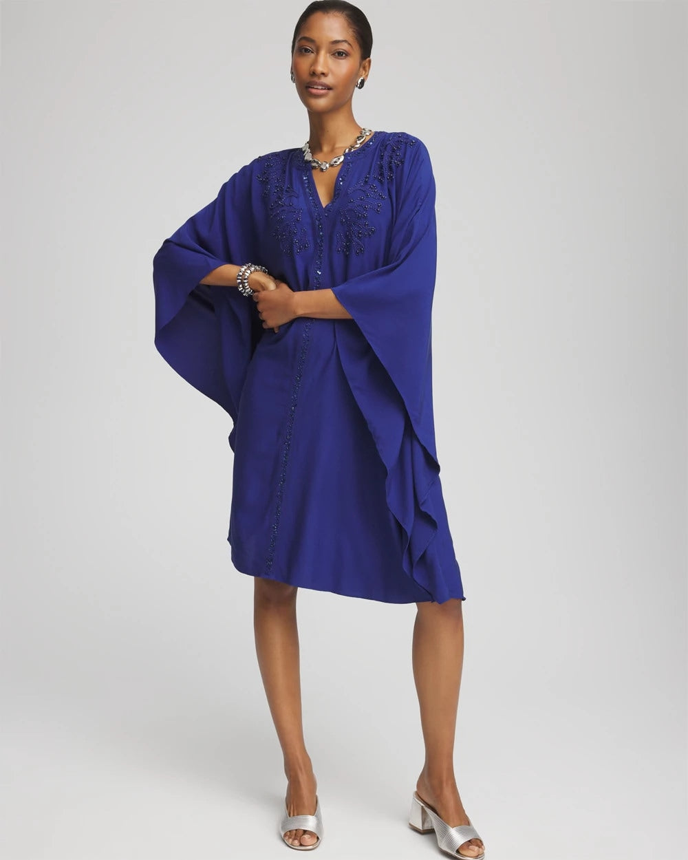 Chico's For Sale Blue Casa Embellished Kaftan Dress