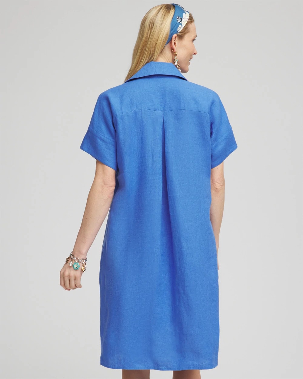 Chico's Discount Blue Pearl High-low Linen Shirtdress