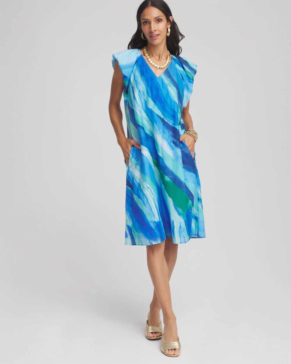 Chico's Sale Multi Cotton-Silk Voile Popover Dress