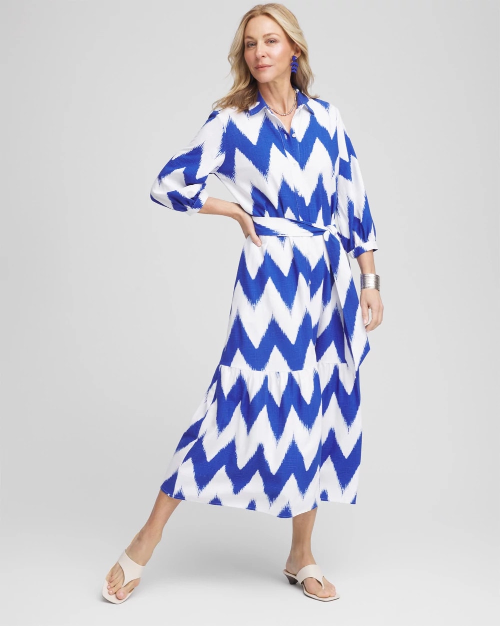Chico's Outlet Alabaster Chevron Striped Shirtdress