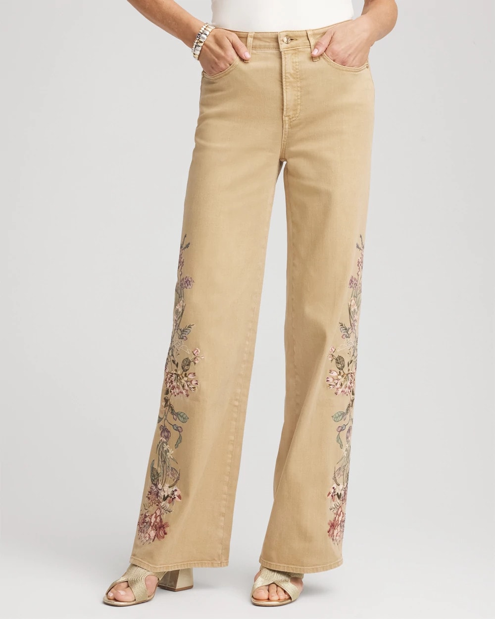 Chico's Online Cafe Aroma Embroidered High-Rise Wide-Leg Jeans