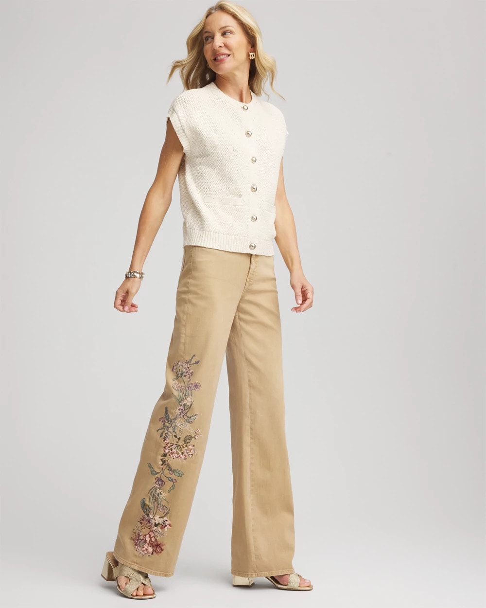 Chico's Online Cafe Aroma Embroidered High-Rise Wide-Leg Jeans