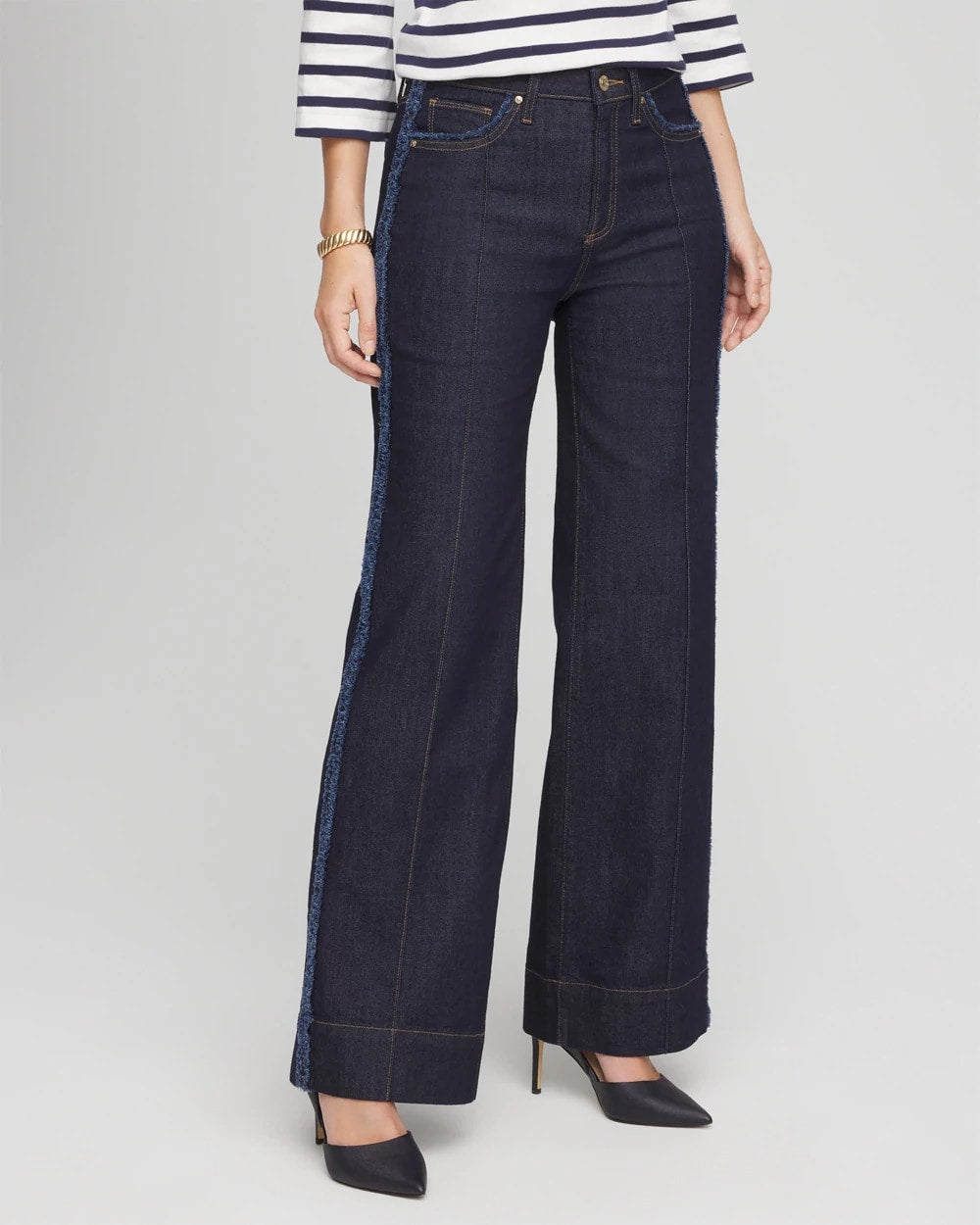 Chico's Outlet Cedar Rinse Frayed High-Rise Wide-Leg Jeans