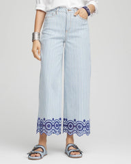 Chico's On Sale Blue Eyelet High-Rise Wide Cropped Jeans