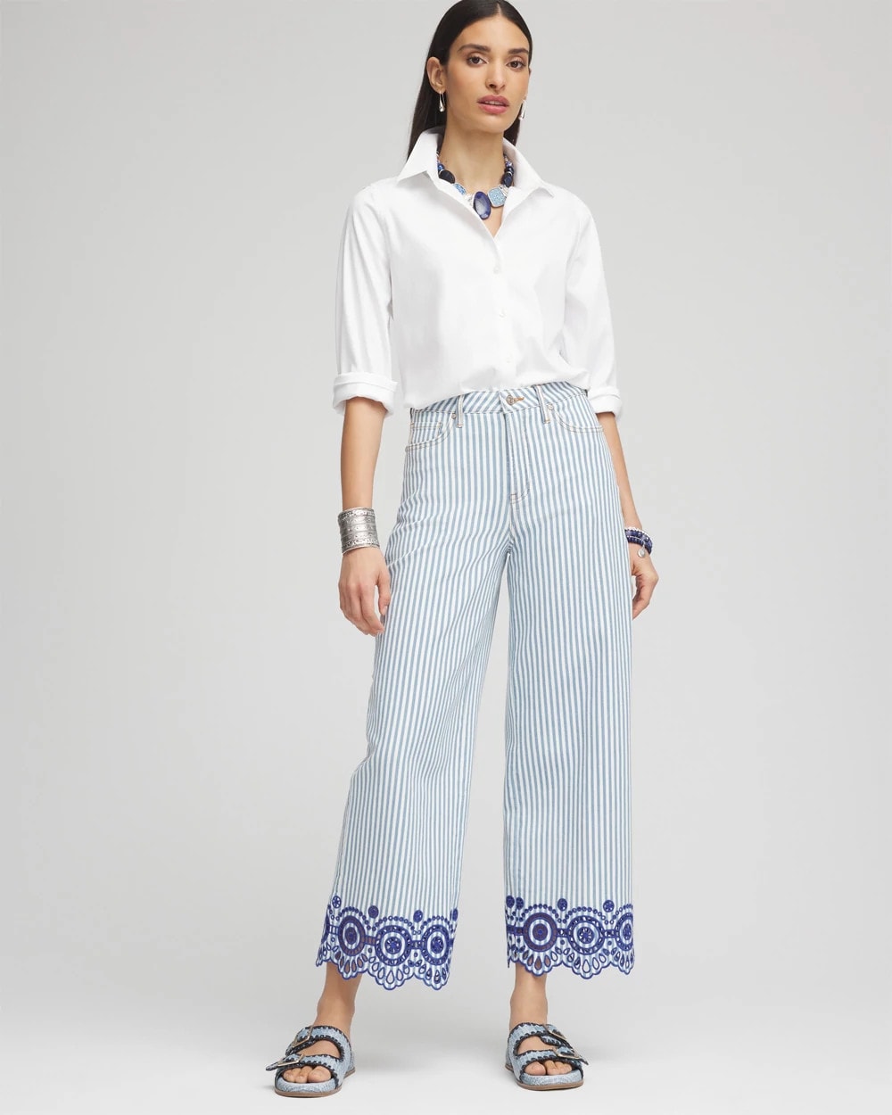 Chico's On Sale Blue Eyelet High-Rise Wide Cropped Jeans