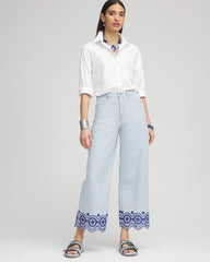 Chico's On Sale Blue Eyelet High-Rise Wide Cropped Jeans