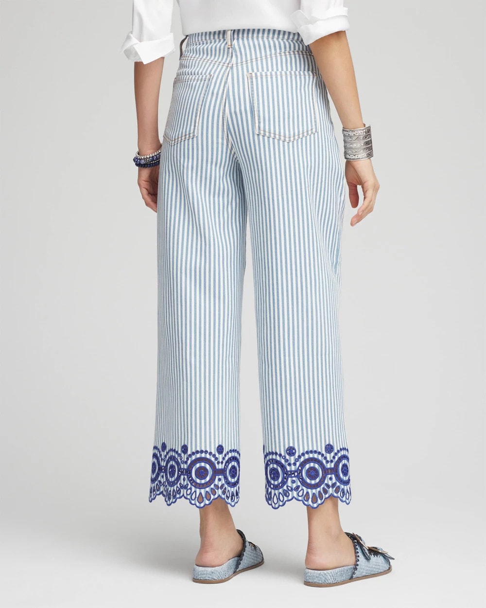 Chico's On Sale Blue Eyelet High-Rise Wide Cropped Jeans