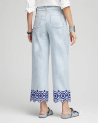 Chico's On Sale Blue Eyelet High-Rise Wide Cropped Jeans