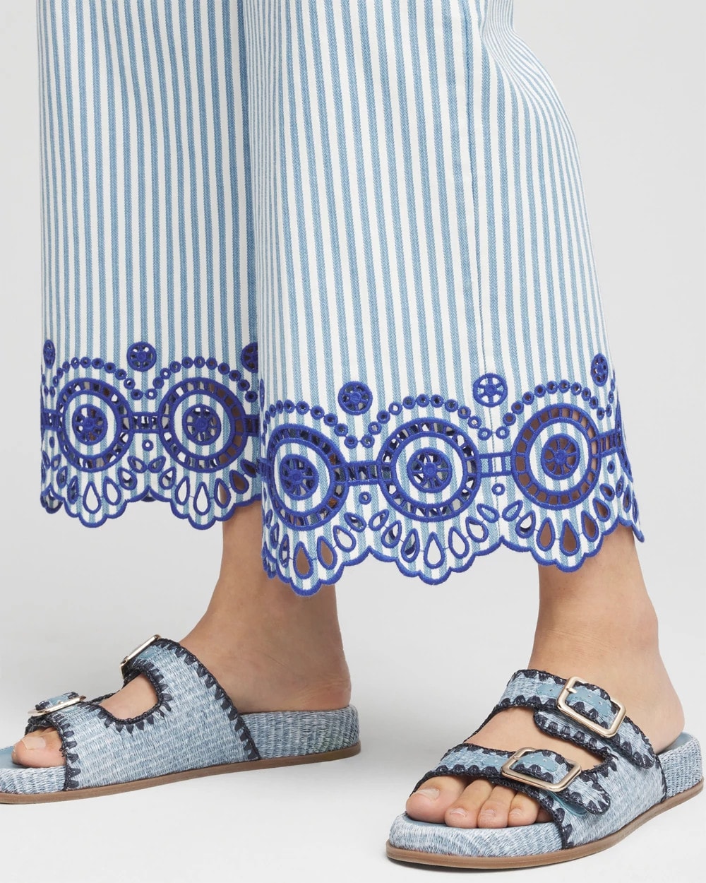 Chico's On Sale Blue Eyelet High-Rise Wide Cropped Jeans