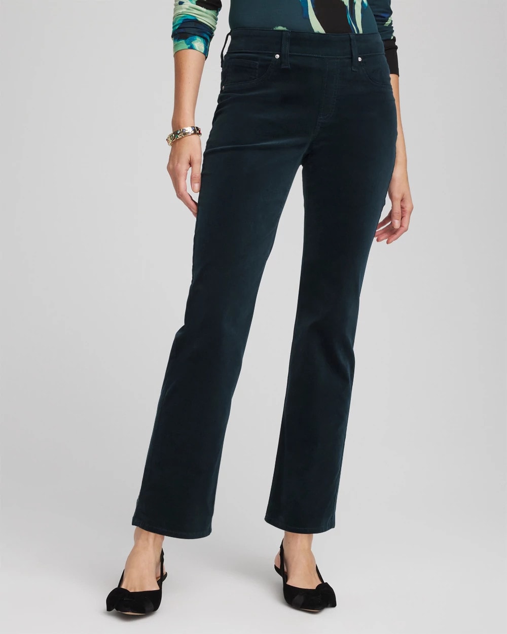 Chico's For Sale Teal Shadow Velveteen Pull-On Flared Jeans