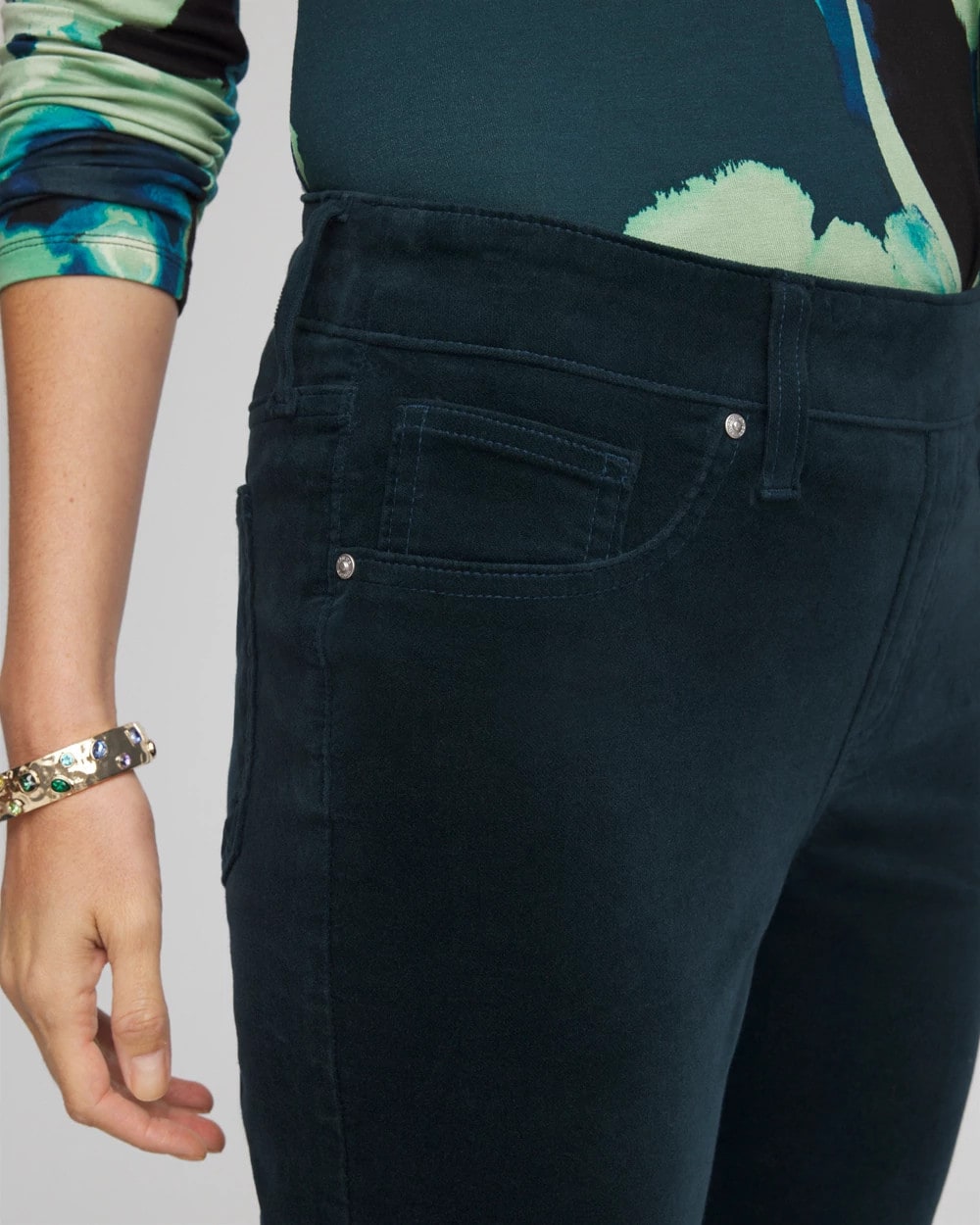 Chico's For Sale Teal Shadow Velveteen Pull-On Flared Jeans