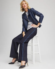Chico's Discount Cedar Rinse Petite Frayed High-Rise Wide-Leg Jeans