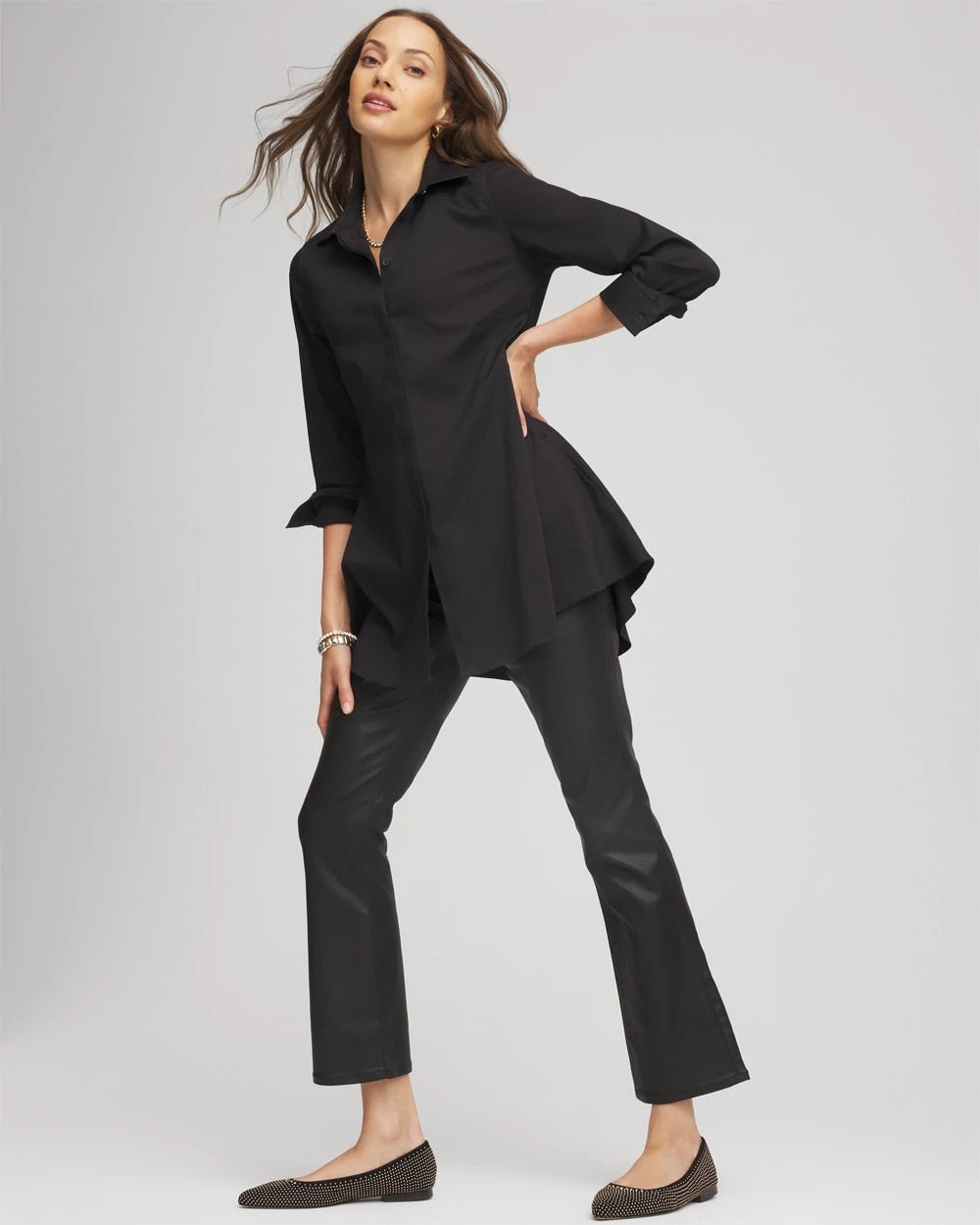 Chico's Sale Black Coated Girlfriend Cropped Flared Jeans