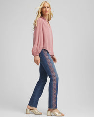 Chico's Outlet Alpine Indigo Lace Embroidered Pull-On Straight Jeans