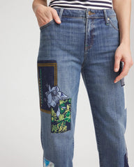 Chico's Online Whimsical Indigo Boyfriend Patchwork Cropped Jeans