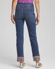 Chico's Discount Buttercup Indigo Embellished Pull-On Slim Ankle Jeggings