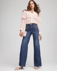Chico's Sale Irvina Indigo Embellished Frayed Flared-Leg Jeans