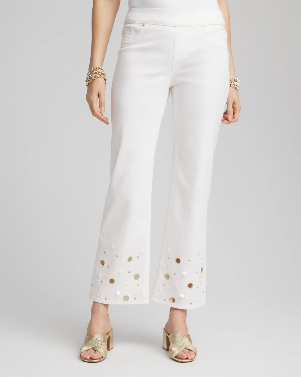 Chico's On Sale Alabaster Pull-On Embellished Straight-Leg Cropped Jeans