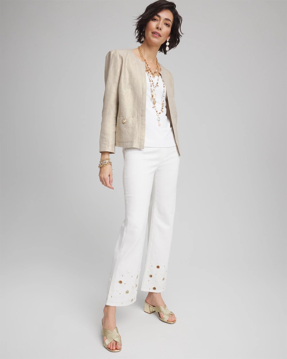 Chico's On Sale Alabaster Pull-On Embellished Straight-Leg Cropped Jeans