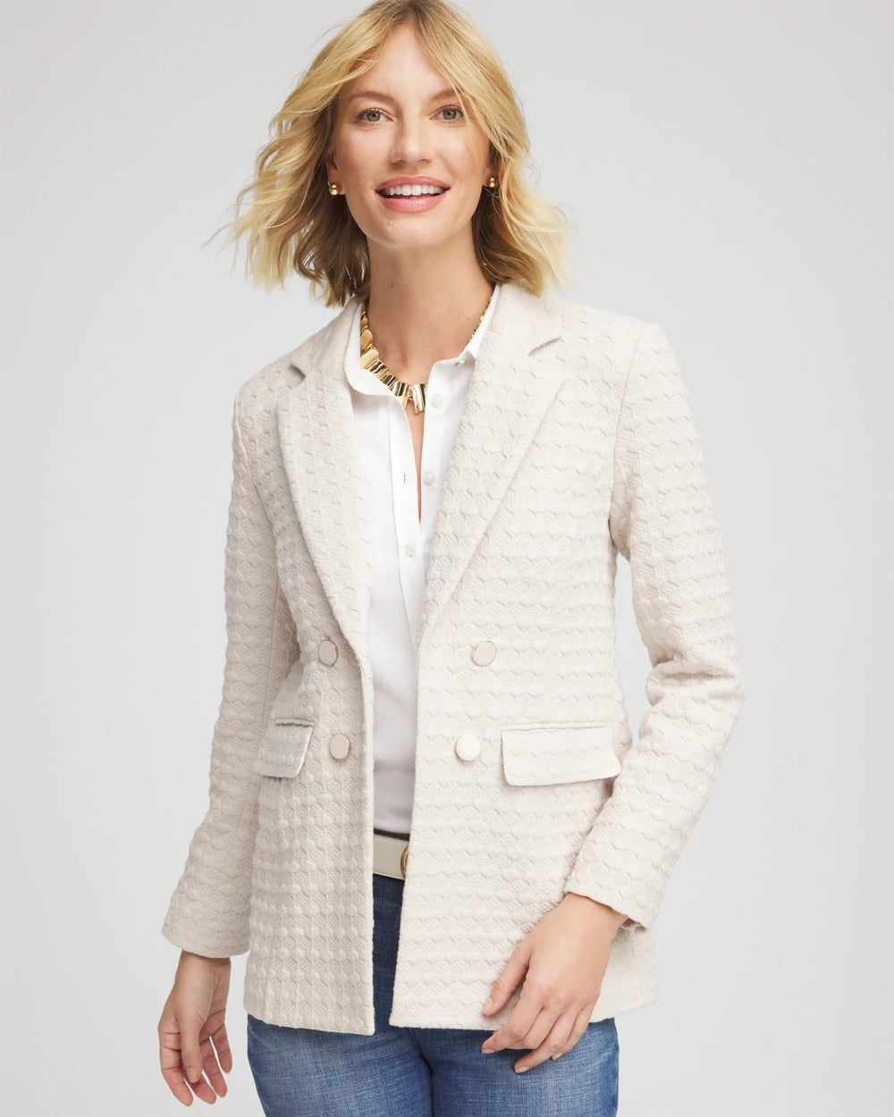 Chico's Discount Smokey Taupe Textured Knit Blazer