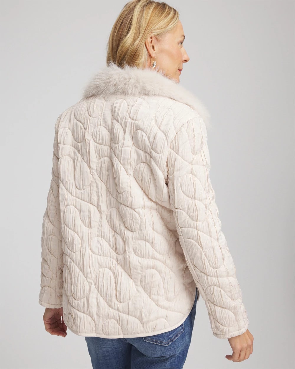 Chico's For Sale Cream Quilted Faux Fur Collar Jacket