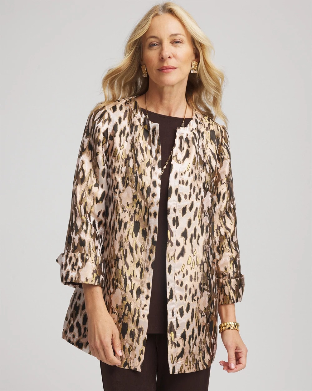 Chico's Sale Deep Taupe Travelers™ Collection Animal Jacquard Jacket