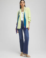 Chico's Outlet Frozen Lime Notched-Lapel Ruched Sleeve Blazer